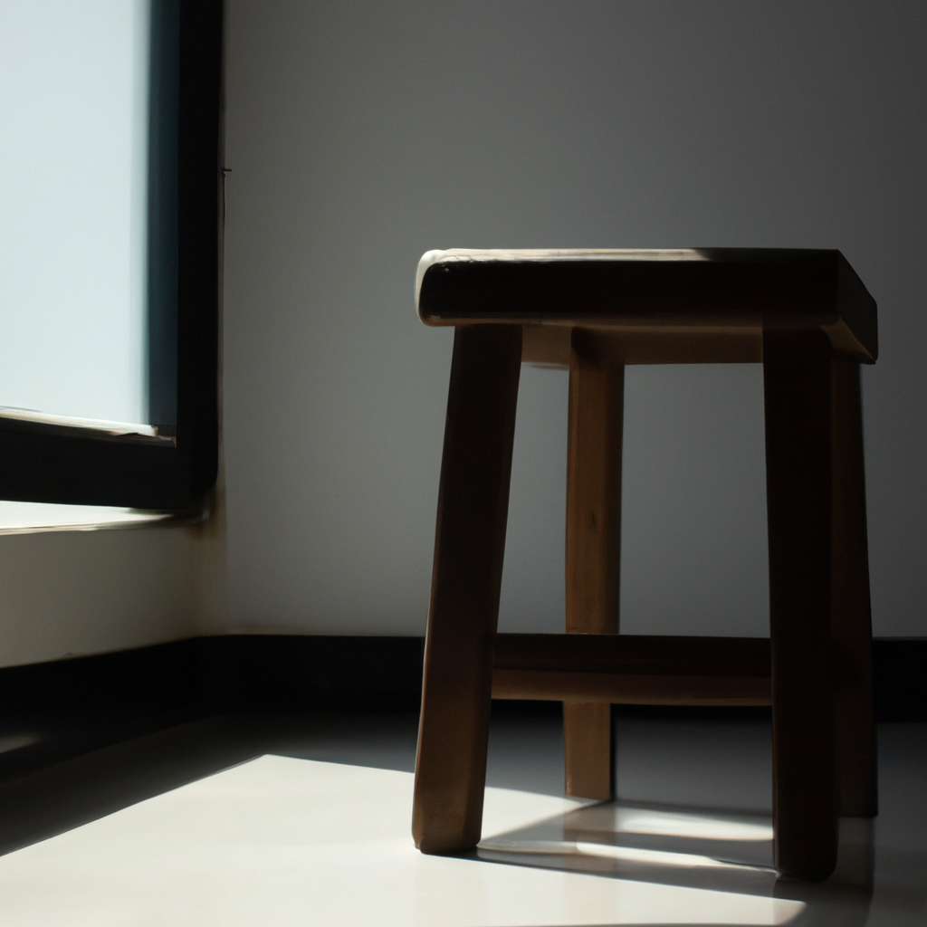 シンプルな木製スツールと窓の光